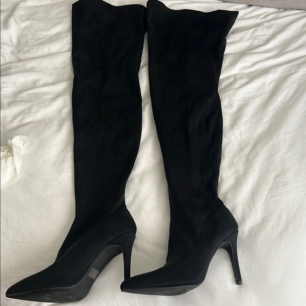 Sleek Black Over the Knee Boots with Stiletto Heel